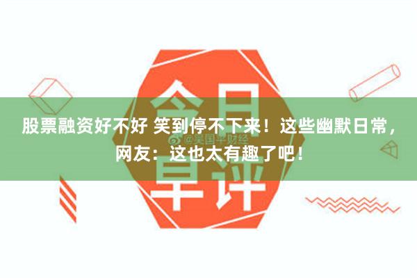 股票融资好不好 笑到停不下来！这些幽默日常，网友：这也太有趣了吧！