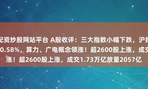 配资炒股网站平台 A股收评：三大指数小幅下跌，沪指跌0.23%创业板指跌0.58%，算力、广电概念领涨！超2600股上涨，成交1.73万亿放量2057亿