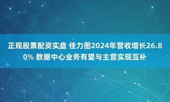 正规股票配资实盘 佳力图2024年营收增长26.80% 数据中心业务有望与主营实现互补
