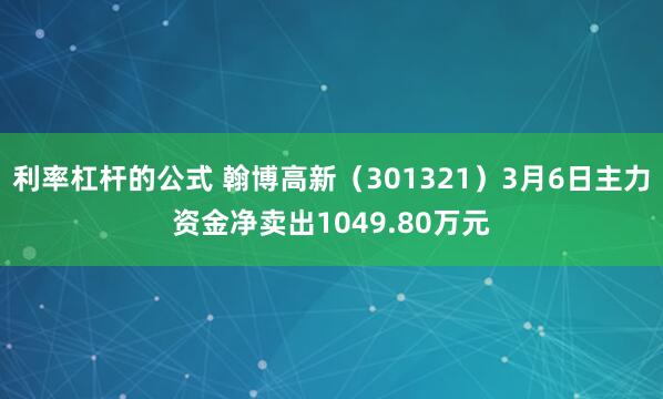 利率杠杆的公式 翰博高新（301321）3月6日主力资金净卖出1049.80万元