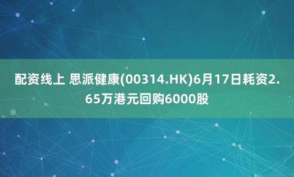 配资线上 思派健康(00314.HK)6月17日耗资2.65万港元回购6000股